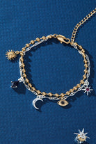 Two-tone Moon Magic 2 Row Charm Bracelet by ALEX AND ANI featuring celestial moon charms and layered design.