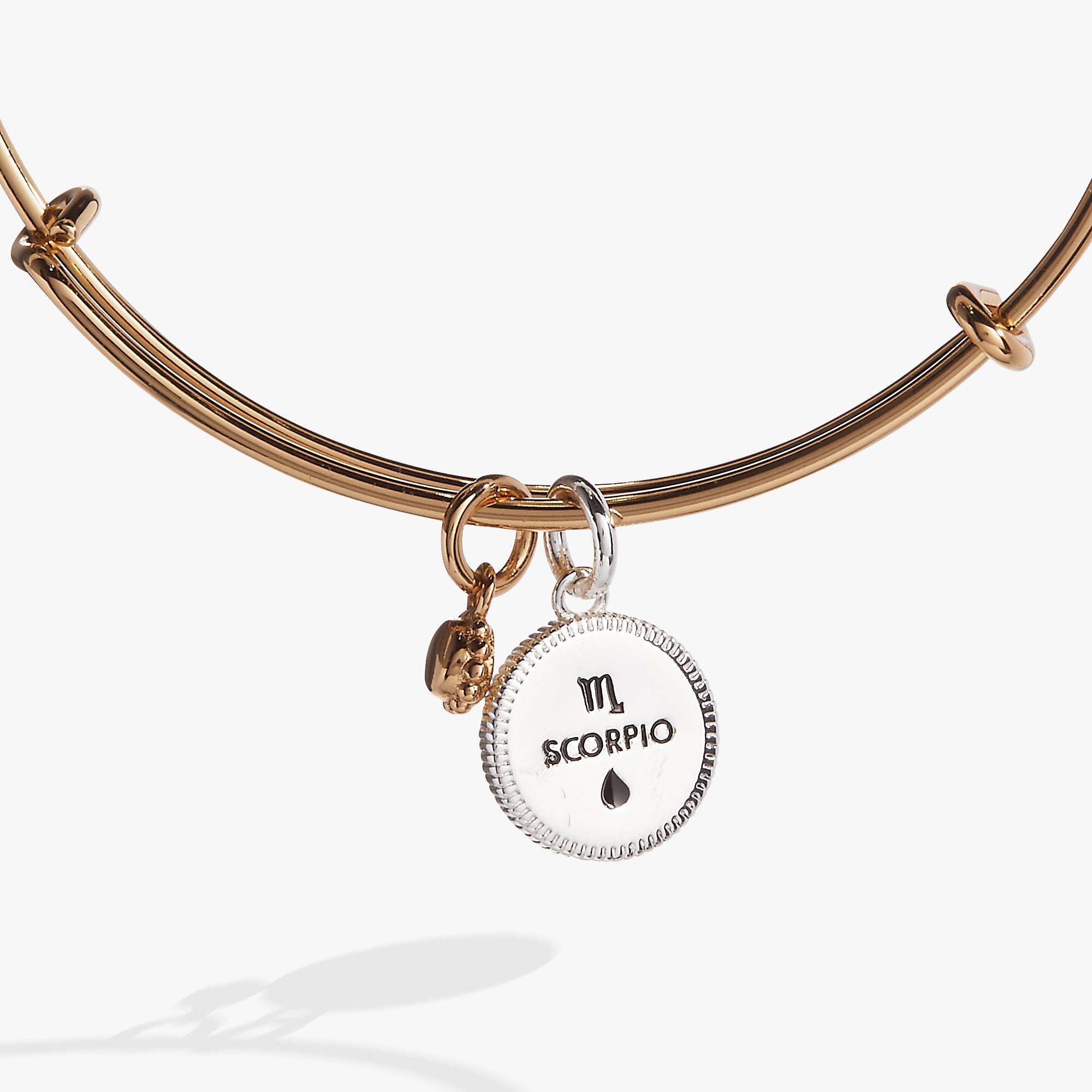 Two-tone Scorpio Zodiac Charm Bangle by ALEX AND ANI, featuring a detailed Scorpio symbol on a stylish bracelet.