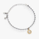 ALEX AND ANI sunflower ball chain bracelet with two-tone stainless steel design, featuring sunflower charm and linked ball chain.