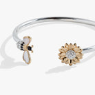 Two-tone Sunflower & Bee Flex Cuff bracelet by ALEX AND ANI featuring a floral and bee design in metal.