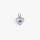 ALEX AND ANI stainless steel silver evil eye heart interchangeable charm with detailed design on a plain background.