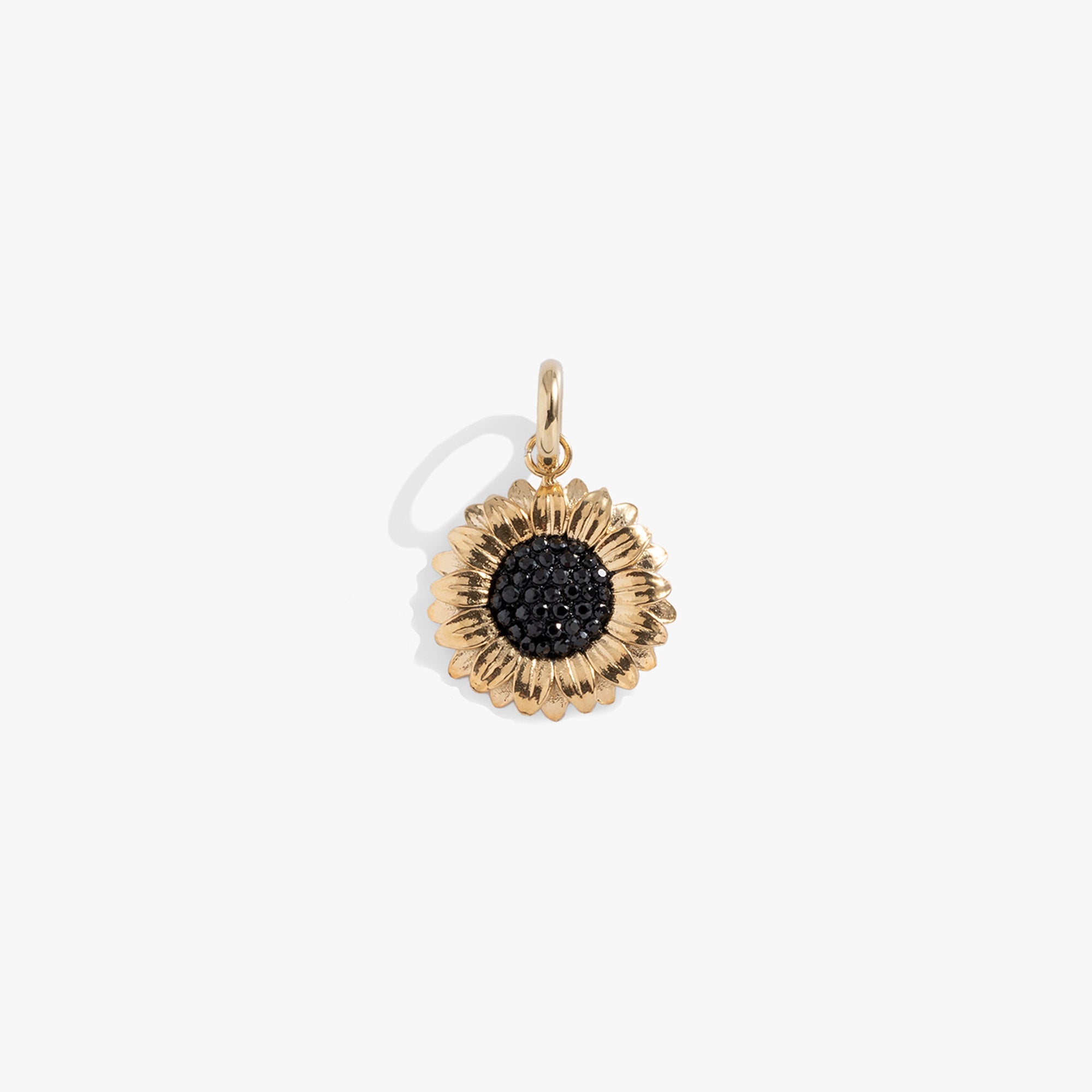 ALEX AND ANI sunflower interchangeable charm in two-tone stainless steel, featuring a detailed sunflower design.