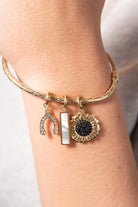 ALEX AND ANI sunflower interchangeable charm in two-tone stainless steel, featuring a detailed sunflower design.