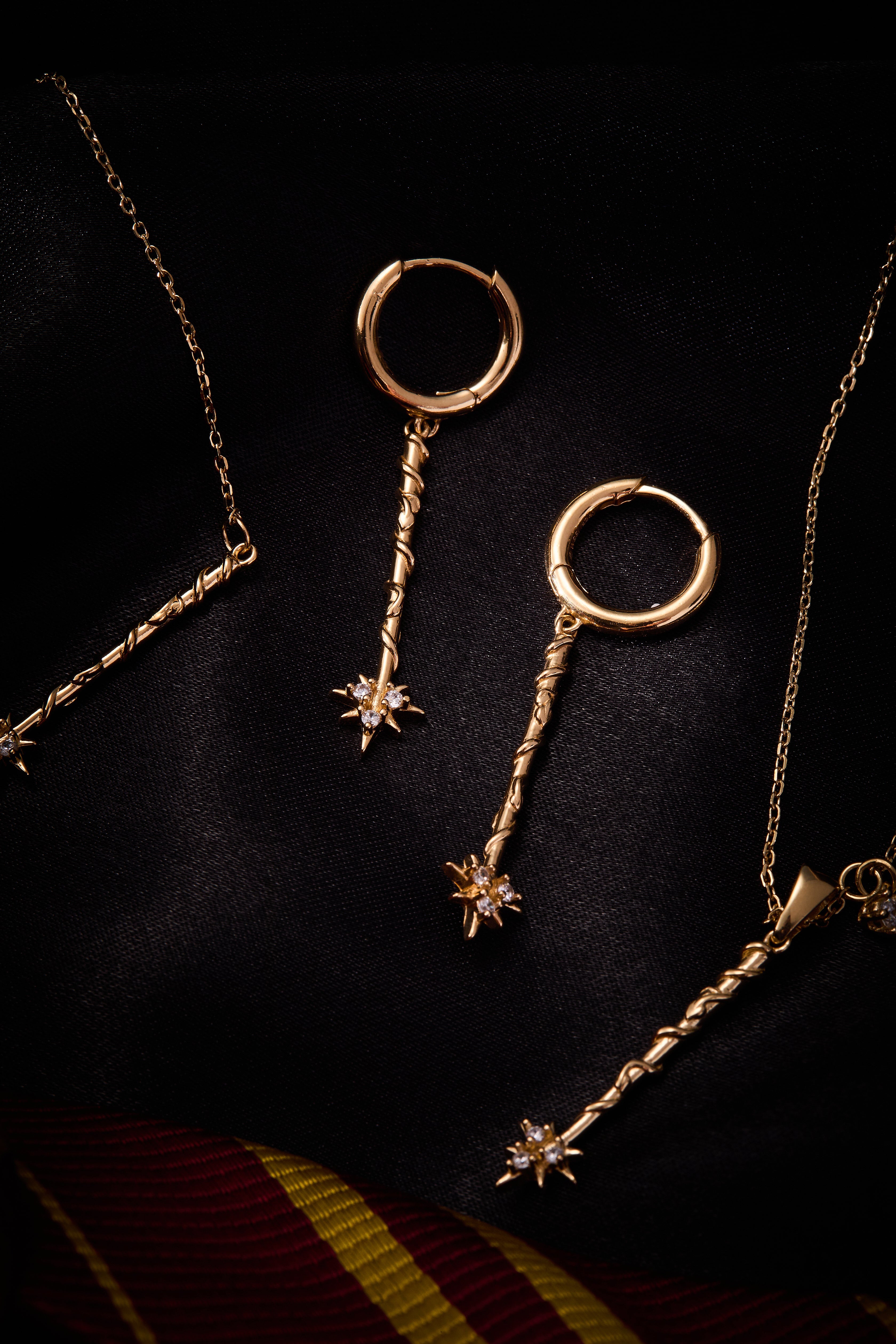 14k gold-over-sterling silver Hermione Wand Earrings inspired by Harry Potter™, featuring detailed wand design by ALEX AND ANI