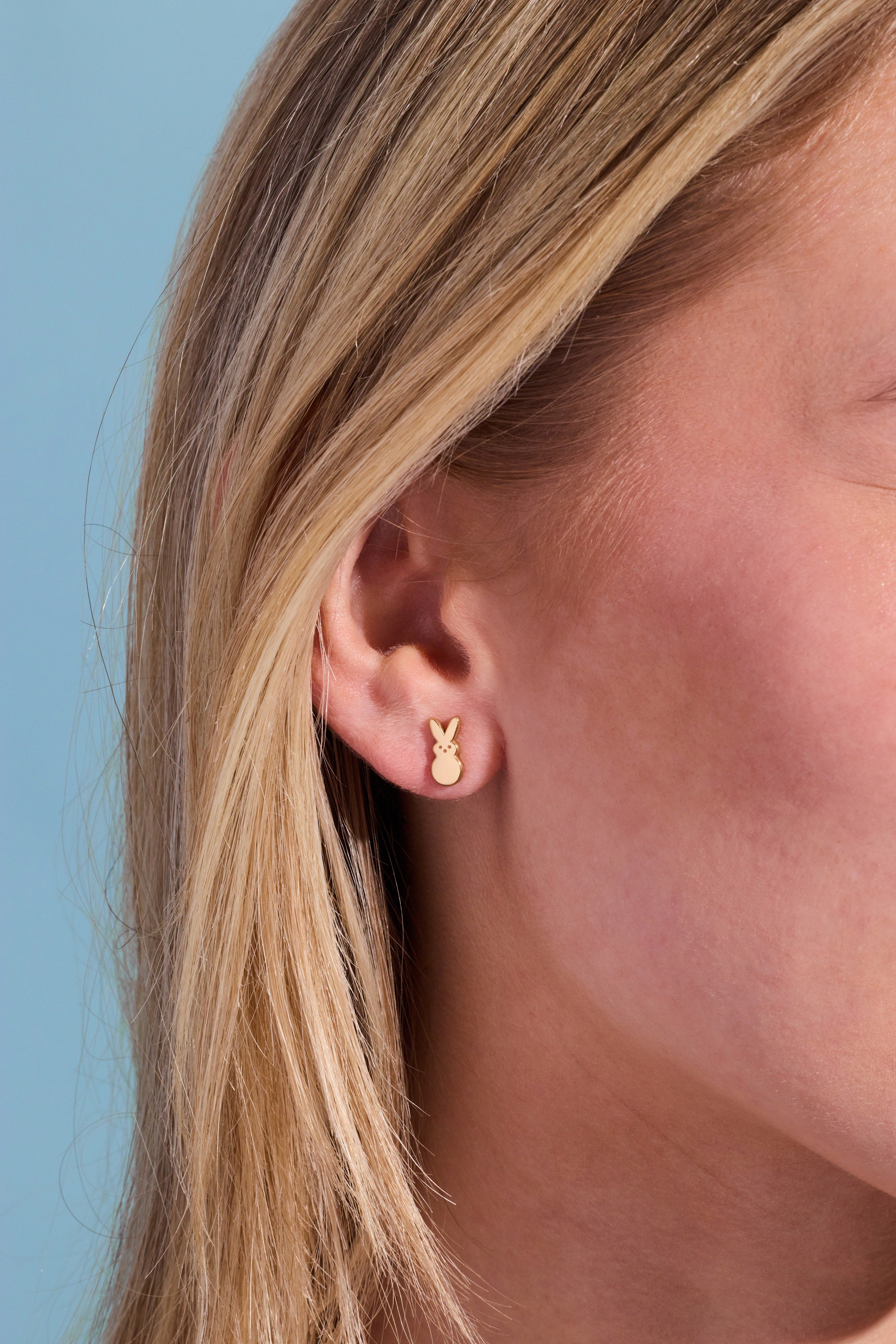 Gold PEEPS® Bunny and Chick stud earrings by ALEX AND ANI featuring colorful, playful Easter-themed jewelry designs.