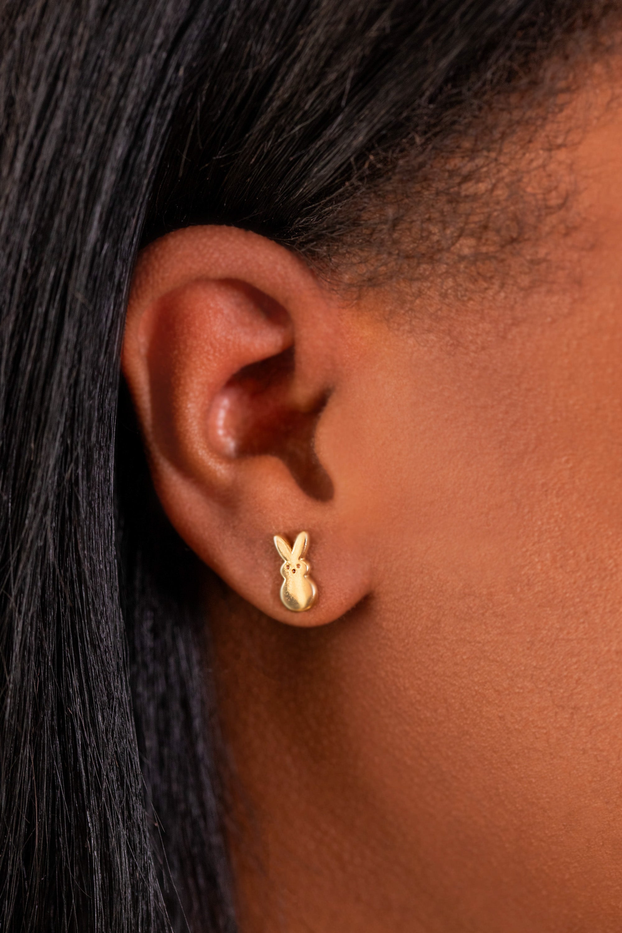Gold PEEPS® Bunny and Chick stud earrings by ALEX AND ANI featuring cute, detailed Easter-themed jewelry design.
