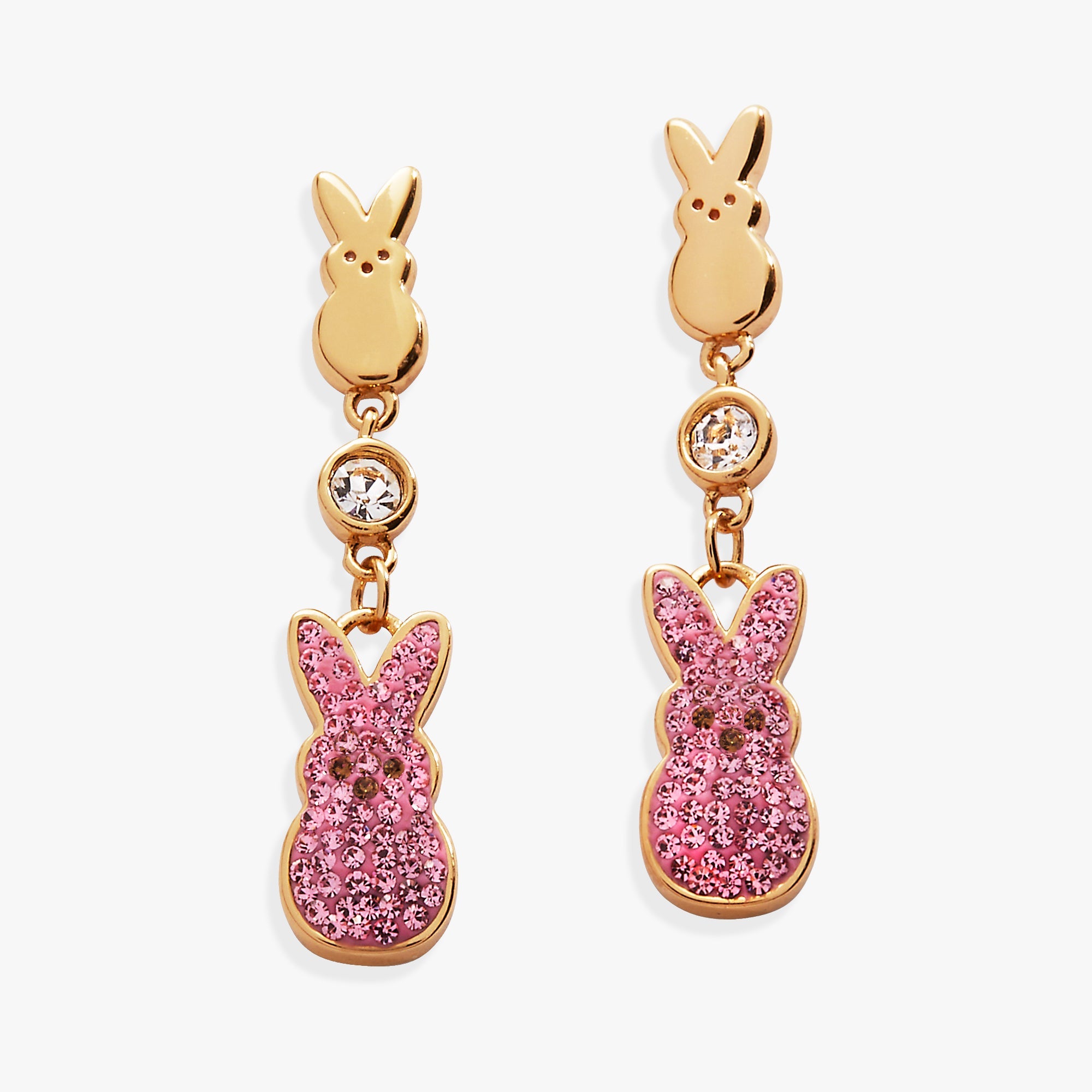 Gold PEEPS® statement earrings by ALEX AND ANI featuring bold, eye-catching design with intricate detailing.