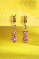 Gold PEEPS® statement earrings by ALEX AND ANI featuring bold, colorful design with intricate detailing.
