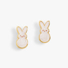 ALEX AND ANI white pearlized bunny stud earrings with gold accents, featuring cute bunny designs on small earring posts.