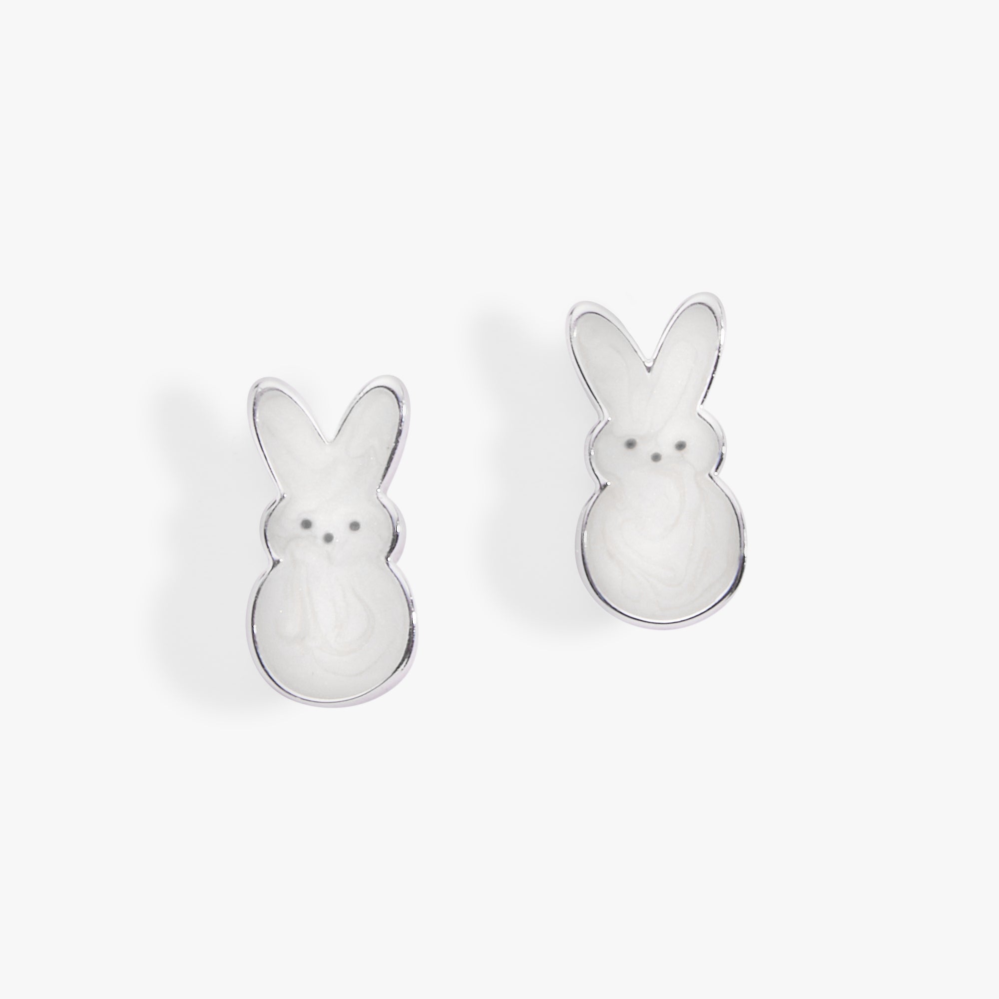 Gold PEEPS® White Pearlized Bunny Stud Earrings by ALEX AND ANI featuring cute bunny design with pearlized finish