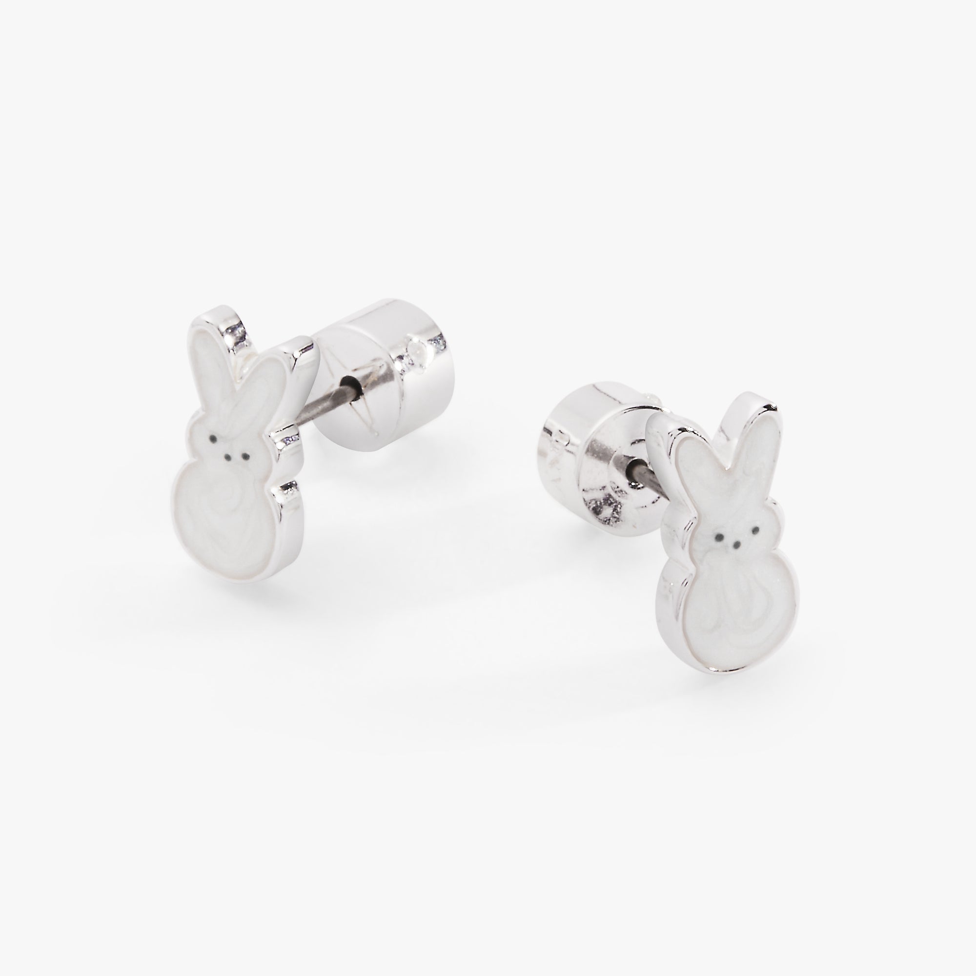 ALEX AND ANI PEEPS® White Pearlized Bunny Stud Earrings in gold with white pearlized bunny design.