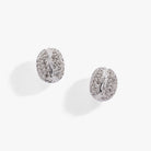 Silver Coffee Bean Pave Crystal Stud Earrings by ALEX AND ANI featuring sparkling crystal accents and a detailed coffee bean design.