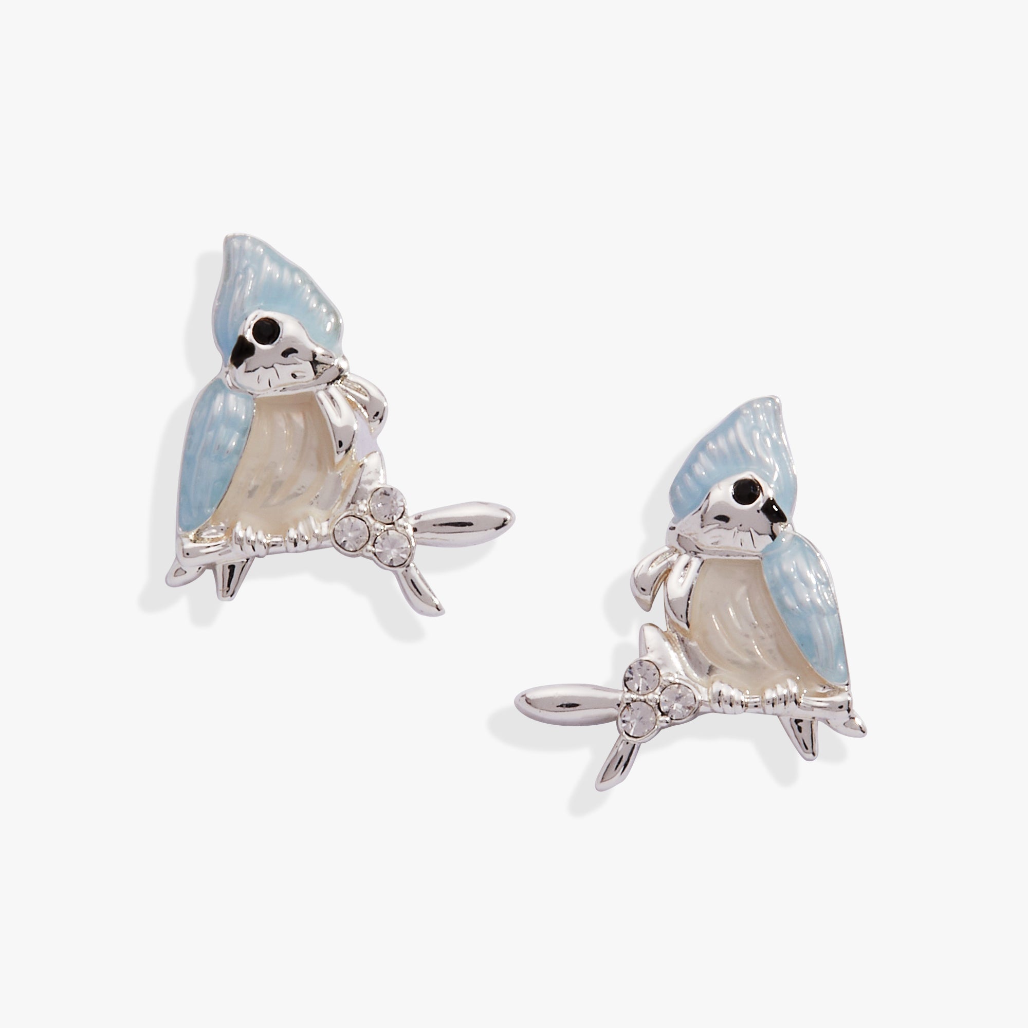 Silver Tufted Titmouse bird stud earrings by ALEX AND ANI featuring detailed bird design for nature-inspired jewelry.