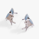 Silver Tufted Titmouse bird stud earrings by ALEX AND ANI showcasing detailed bird design on small, elegant earrings.