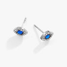 Silver stainless steel Evil Eye Mini Stud Earrings by ALEX AND ANI, featuring small, detailed eye designs on classic studs.