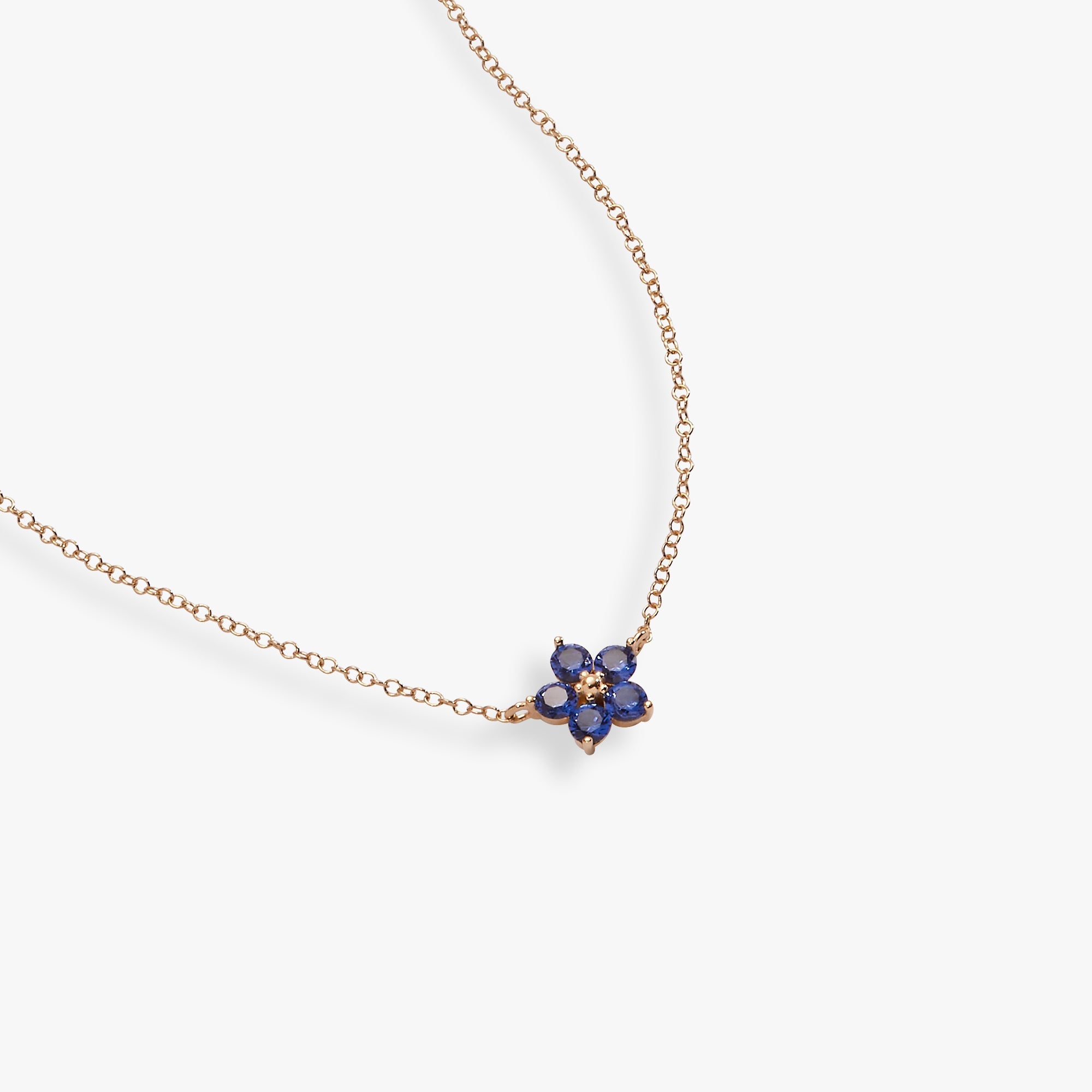 ALEX AND ANI crystal Forget-Me-Not flower necklace in 14k gold-over-sterling silver with detailed floral design.
