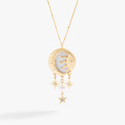 Antique gold Moon and Sun Multicharm Necklace by ALEX AND ANI with celestial charms on a chain.