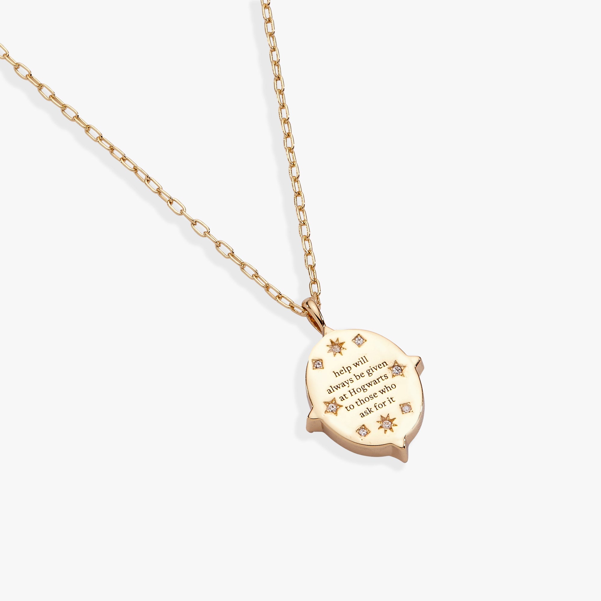 Gold Harry Potter Hogwarts pendant necklace by ALEX AND ANI featuring a detailed Hogwarts crest charm.