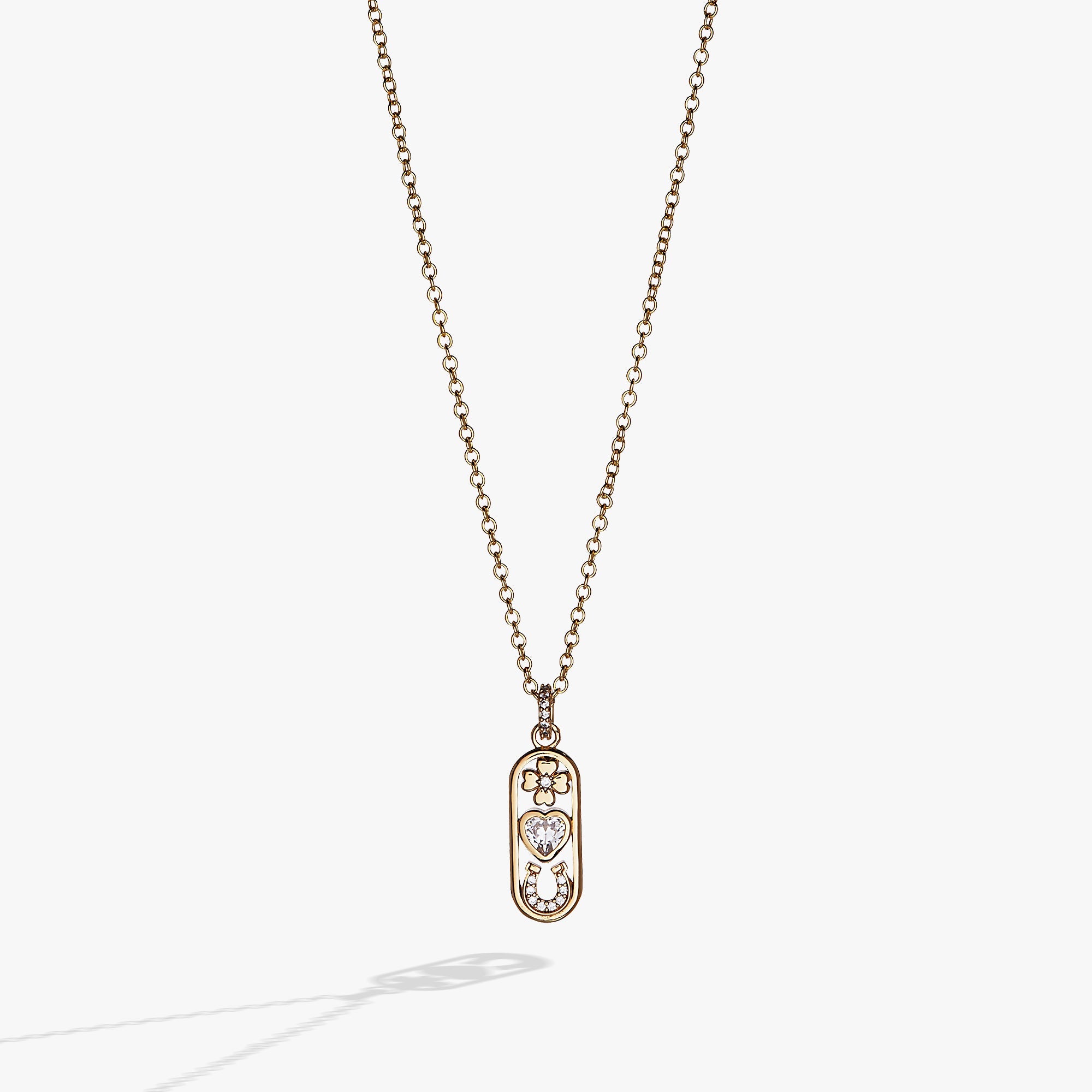 Gold Love and Luck Pendant Necklace by ALEX AND ANI featuring a heart and four-leaf clover charm on a delicate chain.