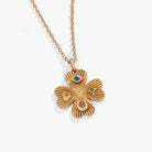 Gold ALEX AND ANI lucky four-leaf clover adjustable necklace with a delicate charm, designed for a stylish and meaningful accessory.