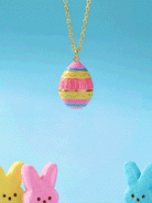 Gold PEEPS® Easter Egg Pendant Necklace by ALEX AND ANI featuring a colorful chick-shaped charm on a delicate chain.