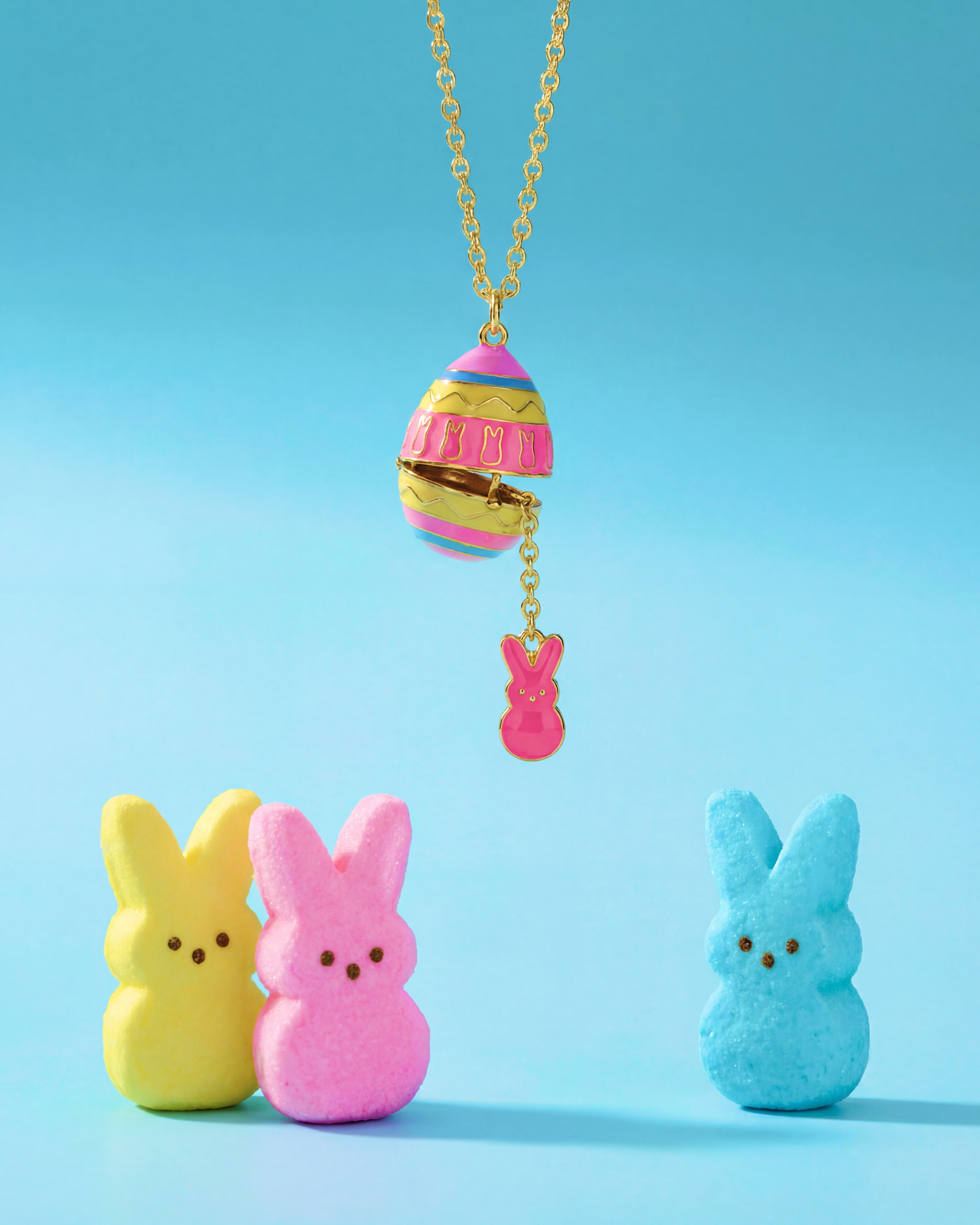 Gold PEEPS Easter Egg Pendant Necklace by ALEX AND ANI, featuring a charming peep-shaped charm on a delicate chain.