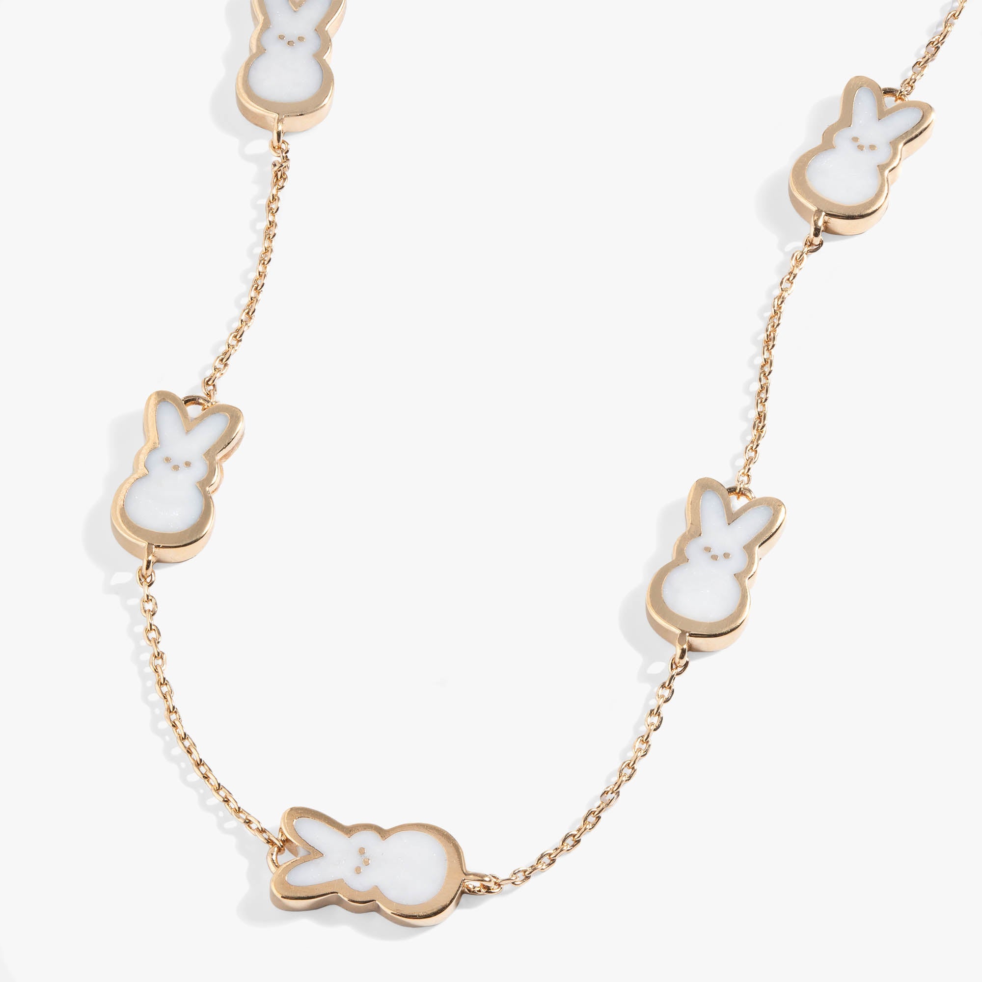 Gold PEEPS® Pearlized Bunny Charm Necklace by ALEX AND ANI featuring a cute bunny pendant on a delicate chain.