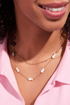 Gold PEEPS® Pearlized Bunny Charm Necklace by ALEX AND ANI featuring a whimsical bunny pendant on a delicate chain.