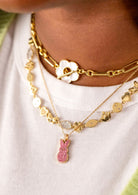 ALEX AND ANI Pink Crystal Bunny Pendant Necklace featuring a gold chain and a pink crystal bunny charm.