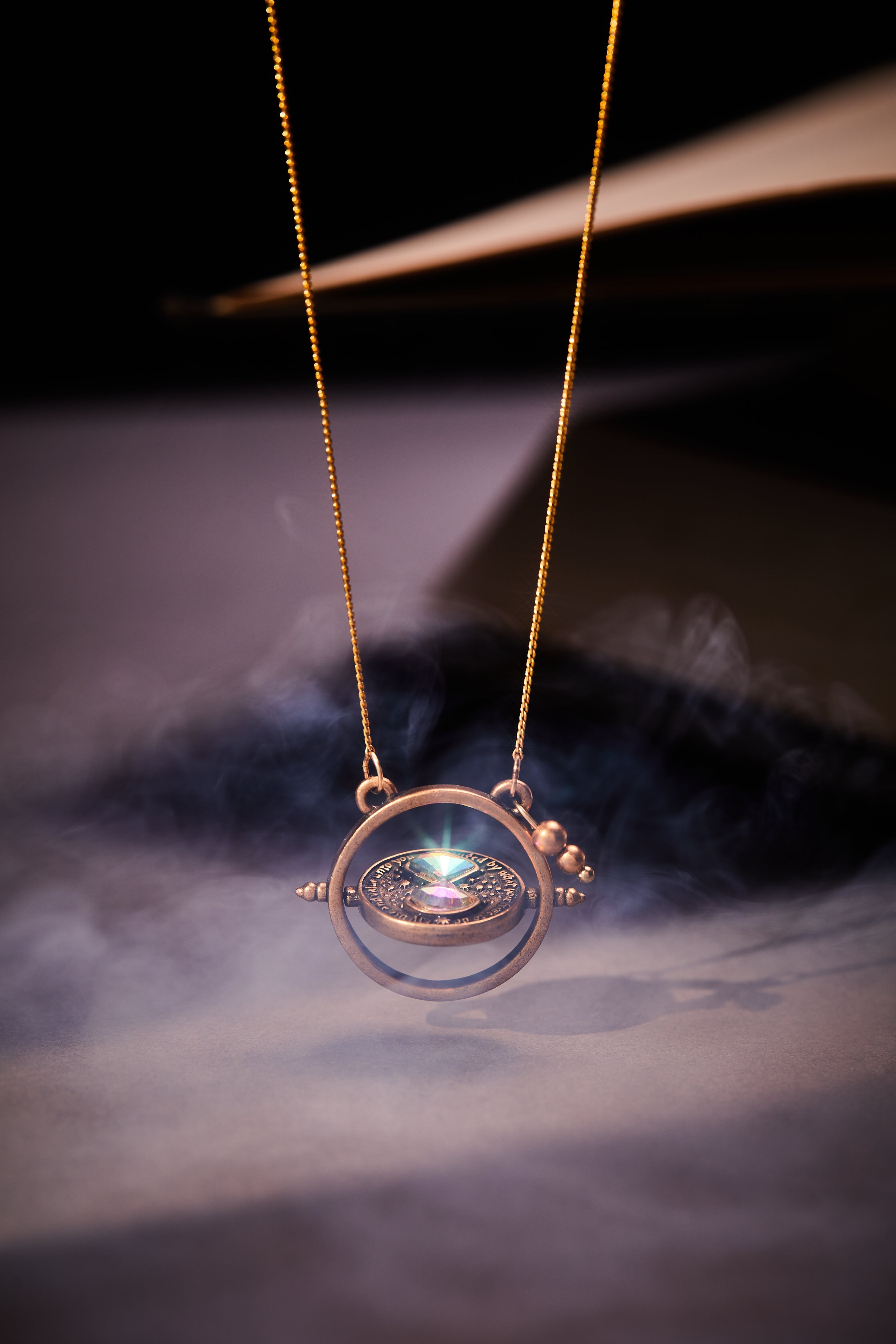 Gold Harry Potter Time Turner Spinner Necklace by ALEX AND ANI, featuring a detailed Harry Potter-themed pendant on a chain