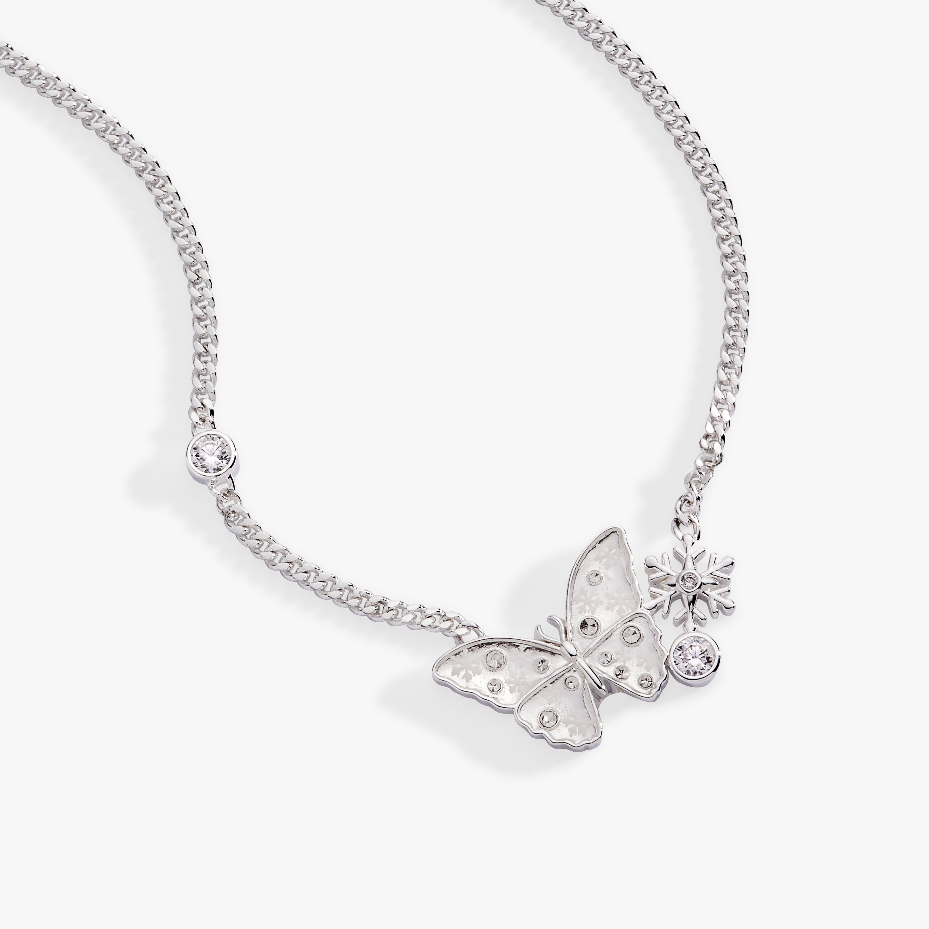 Silver Glass Butterfly Inline Necklace by ALEX AND ANI featuring a delicate butterfly pendant on a sleek chain.
