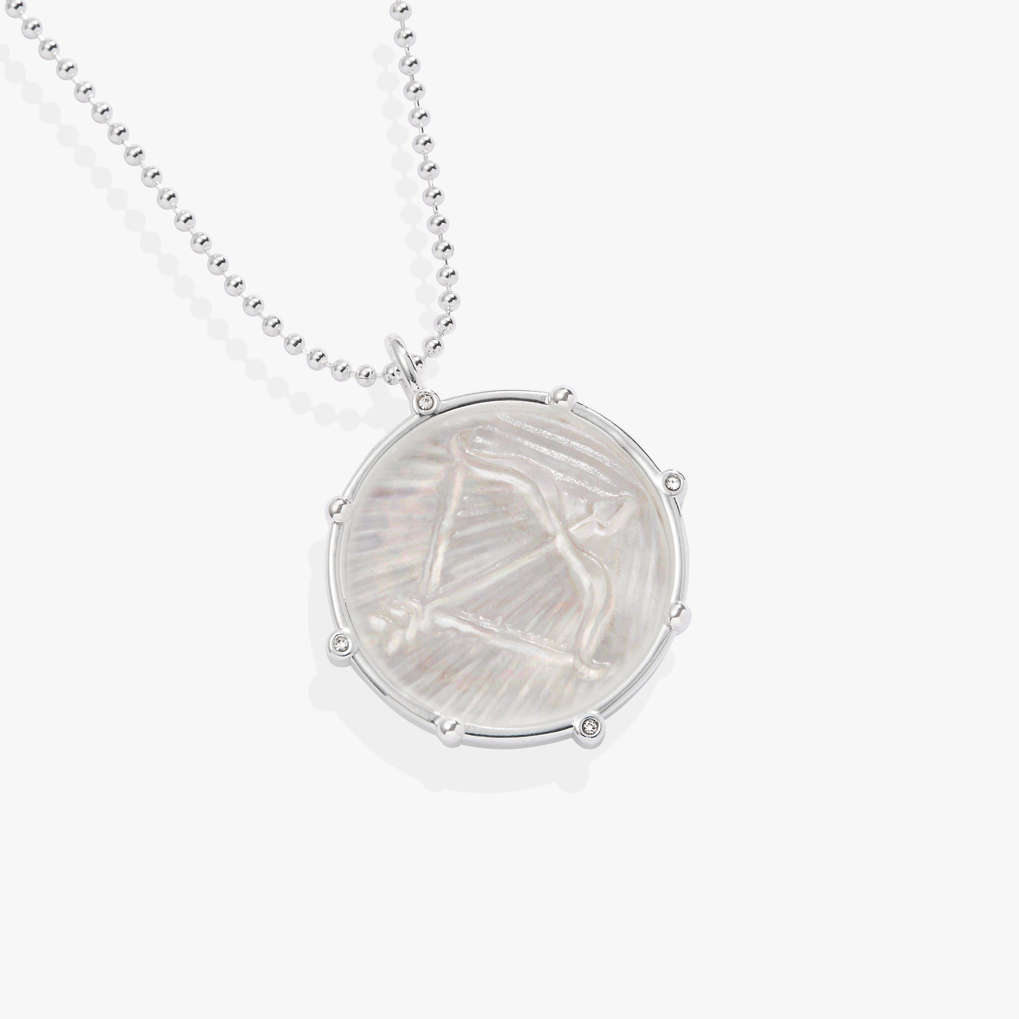 Silver Sagittarius Zodiac double-sided charm necklace by ALEX AND ANI featuring a detailed zodiac symbol and sleek chain.