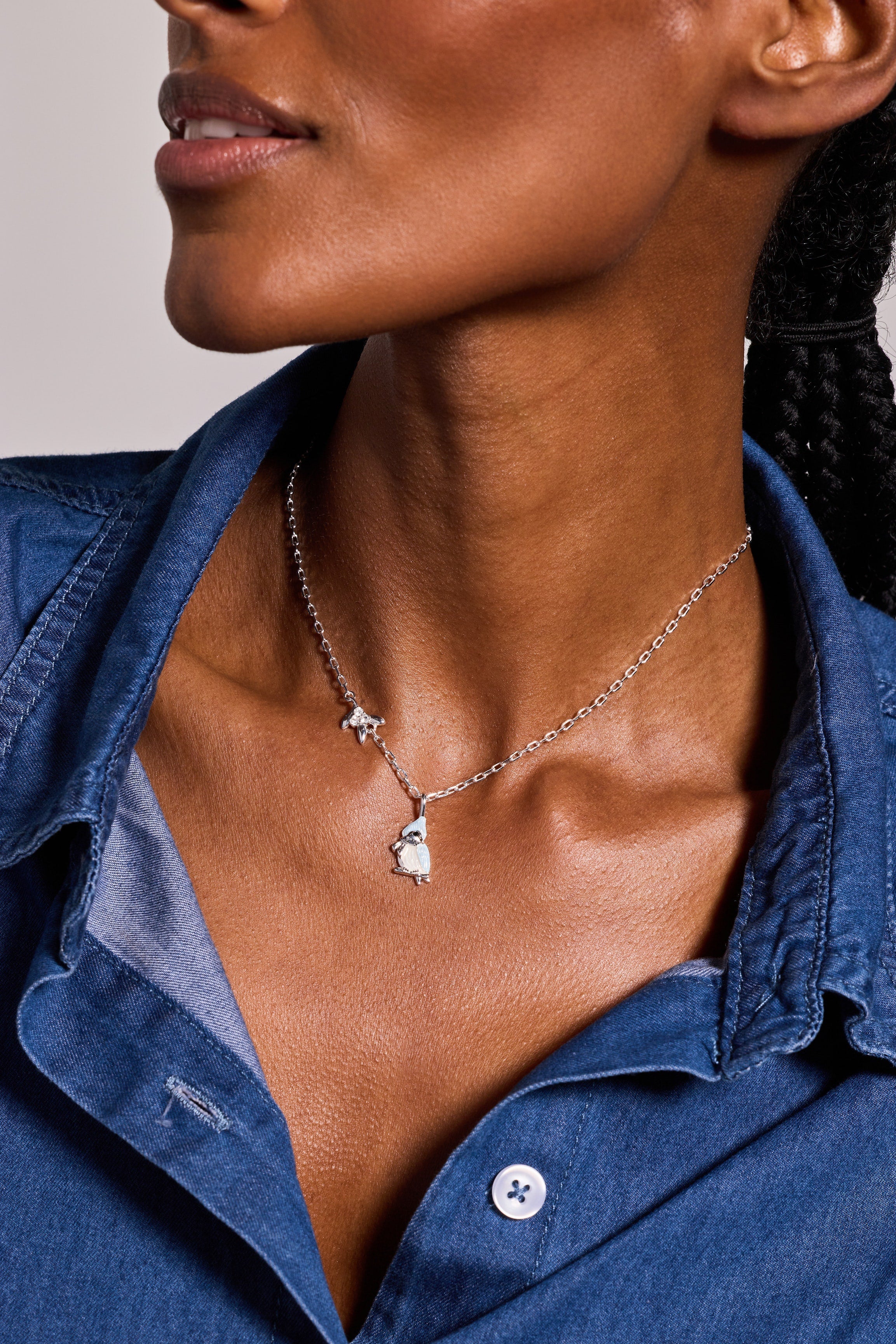 Silver Tufted Titmouse Bird Pendant Necklace from ALEX AND ANI, featuring a detailed bird charm on a sleek chain.