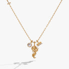 Gold stainless steel Aquarius Zodiac Charm Cluster Necklace by ALEX AND ANI, featuring a detailed Aquarius pendant on a chain.