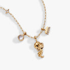 Gold stainless steel Aquarius zodiac charm cluster necklace by ALEX AND ANI, featuring celestial symbols and intricate design.