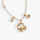 Gold stainless steel Cancer Zodiac Charm Cluster Necklace by ALEX AND ANI featuring a zodiac pendant and layered chain design.