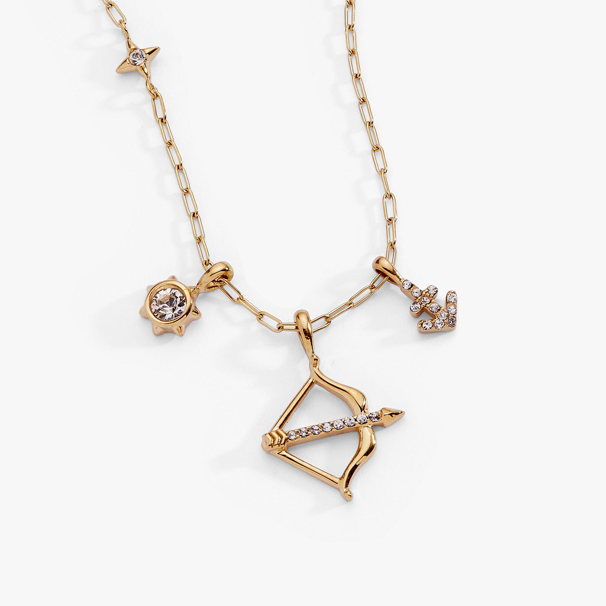 Gold Sagittarius Zodiac Charm Cluster Necklace by ALEX AND ANI featuring stainless steel and zodiac-themed charms.