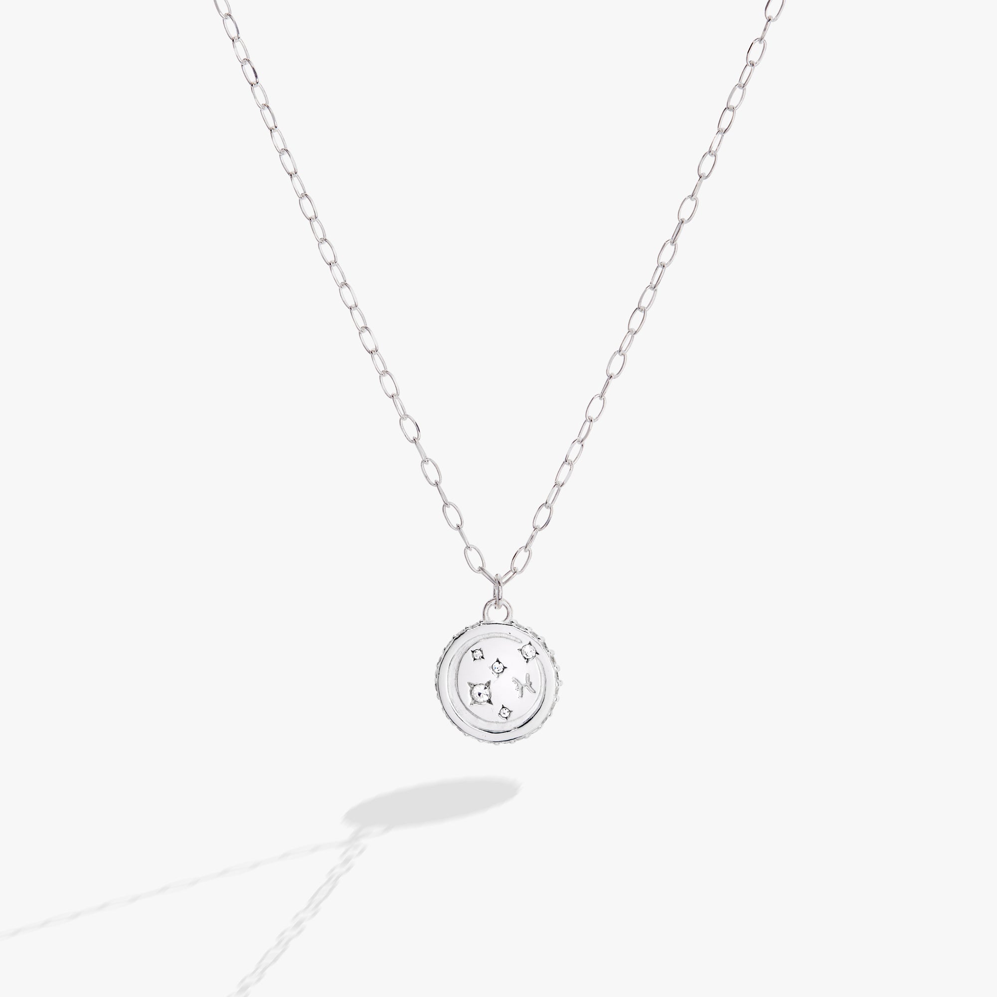 Sterling silver Pisces Zodiac Necklace by ALEX AND ANI featuring a detailed Pisces symbol pendant.