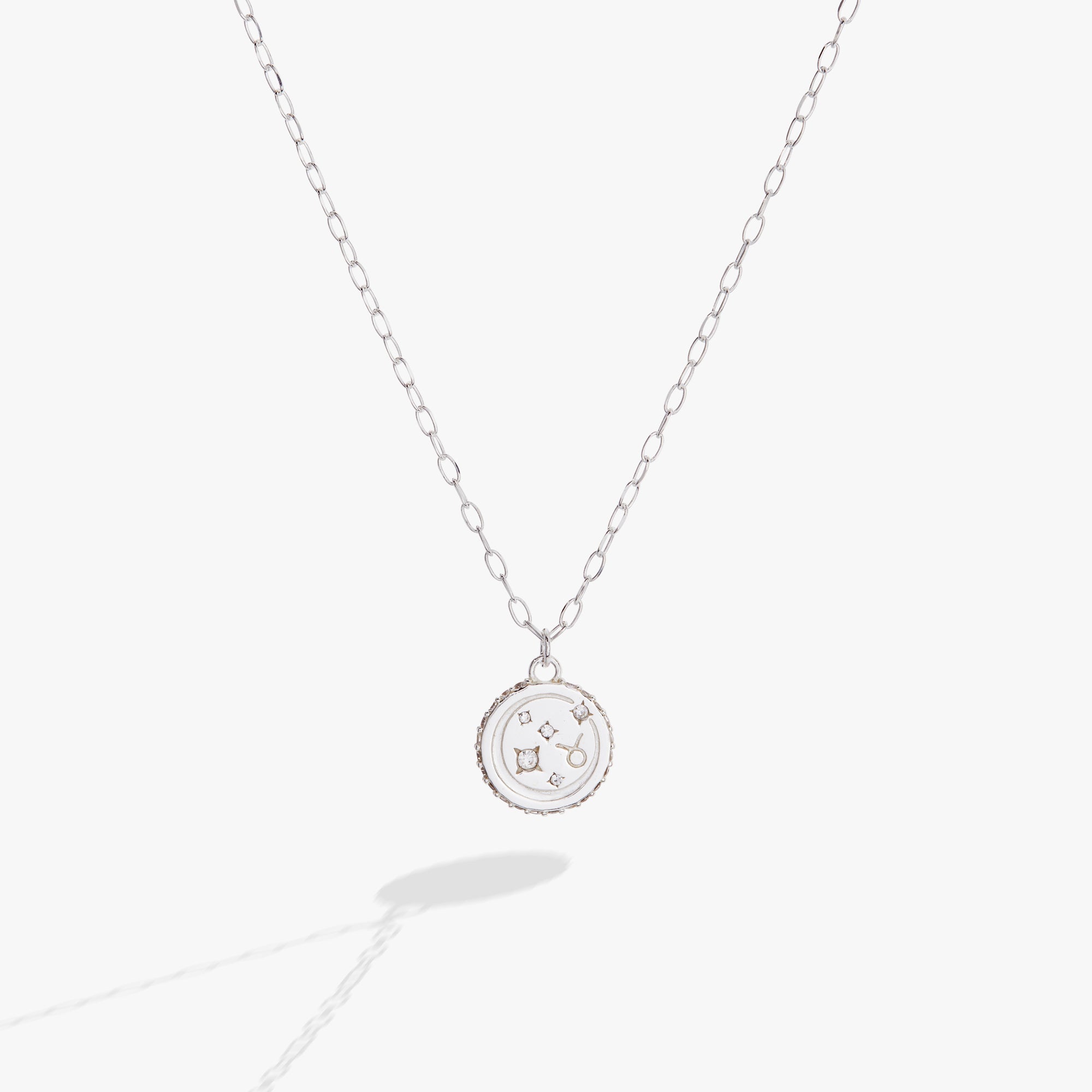 Sterling silver Taurus zodiac necklace by ALEX AND ANI featuring a pendant with Taurus symbol on a chain.