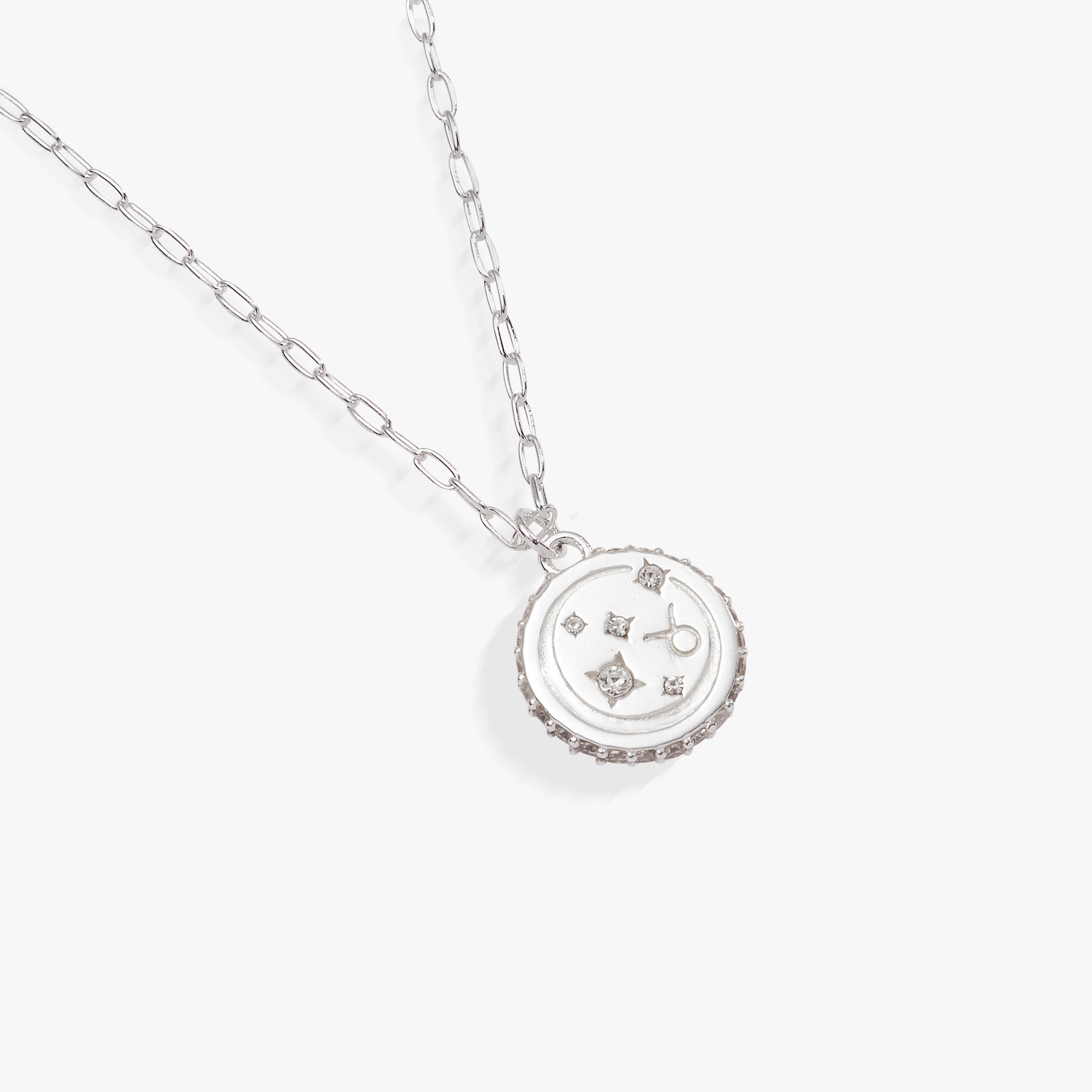 Sterling silver Taurus zodiac necklace by ALEX AND ANI featuring a detailed Taurus pendant on a chain.
