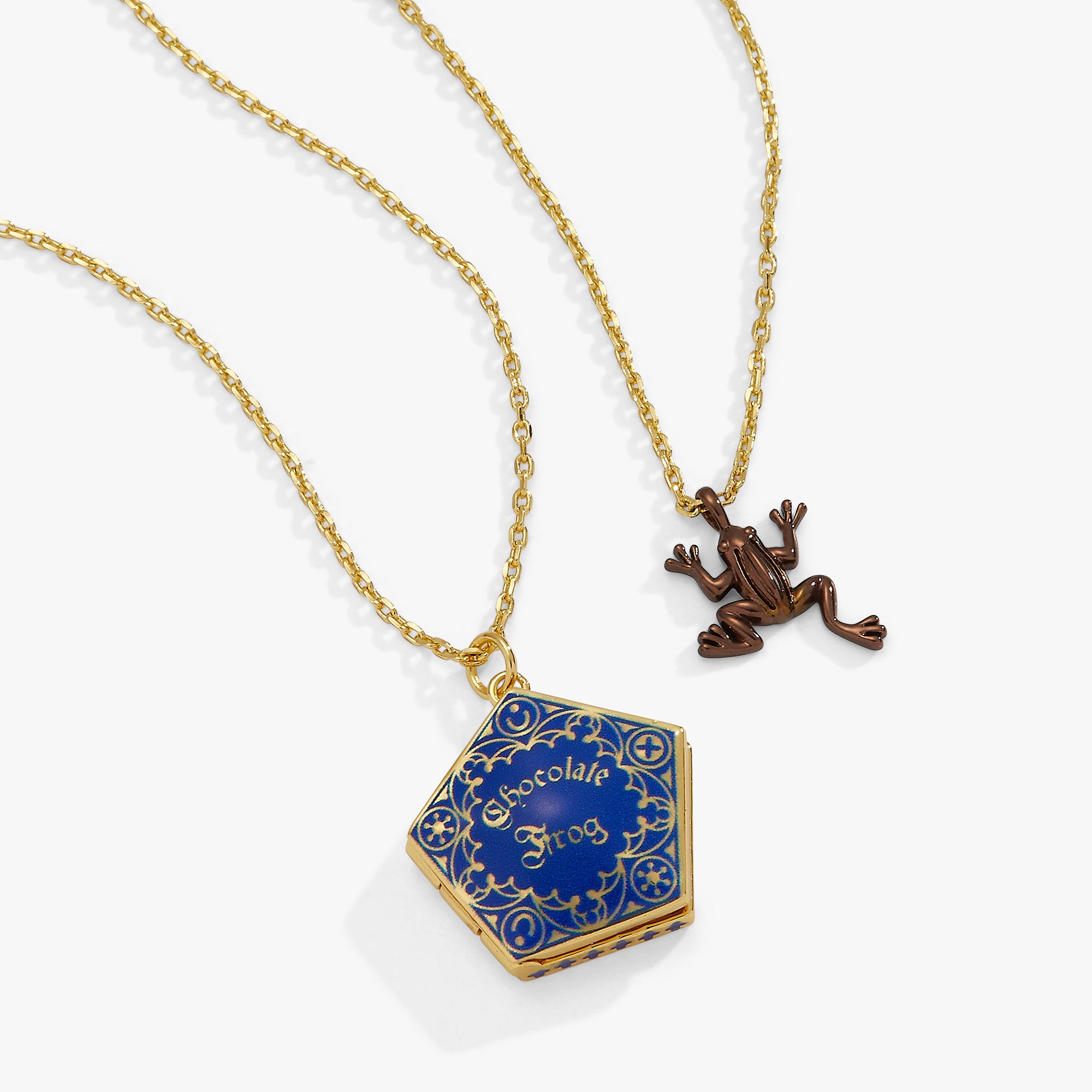 Set of two Harry Potter™ Chocolate Frog necklaces by ALEX AND ANI featuring two-tone Harry Potter-themed jewelry.