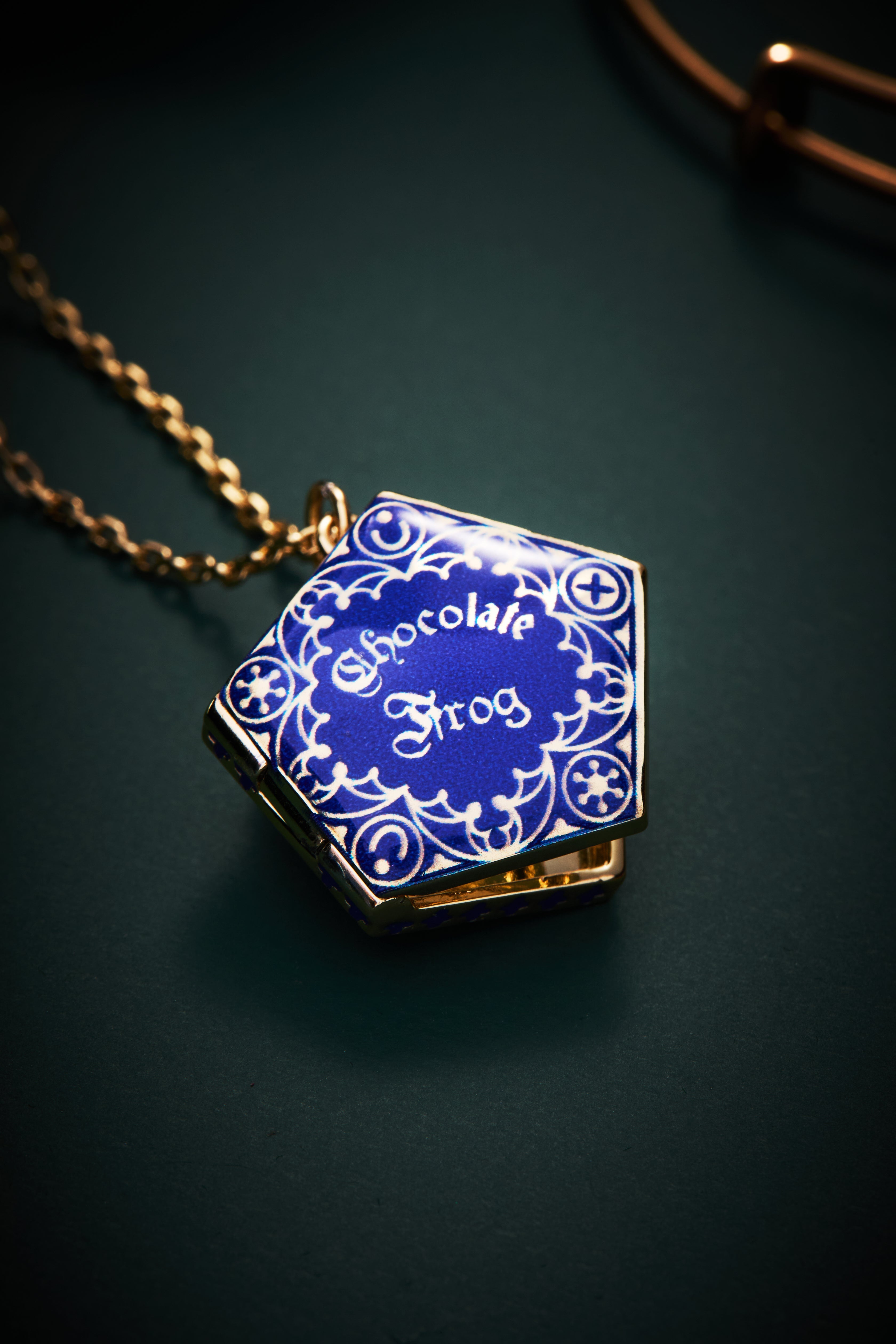 Set of two Harry Potter™ Chocolate Frog necklaces by ALEX AND ANI, featuring two-tone wizarding charm pendants.