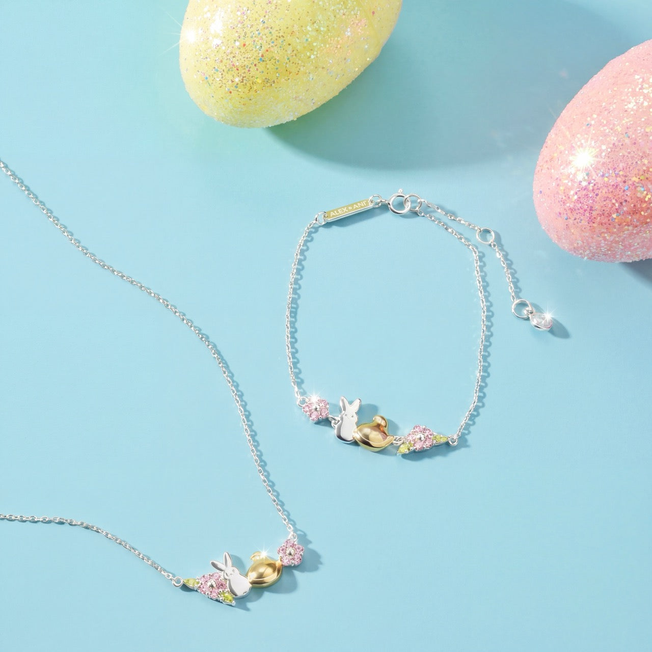 Two-tone PEEPS® Precious Peepsake Necklace by ALEX AND ANI featuring colorful, whimsical charm on a delicate chain.