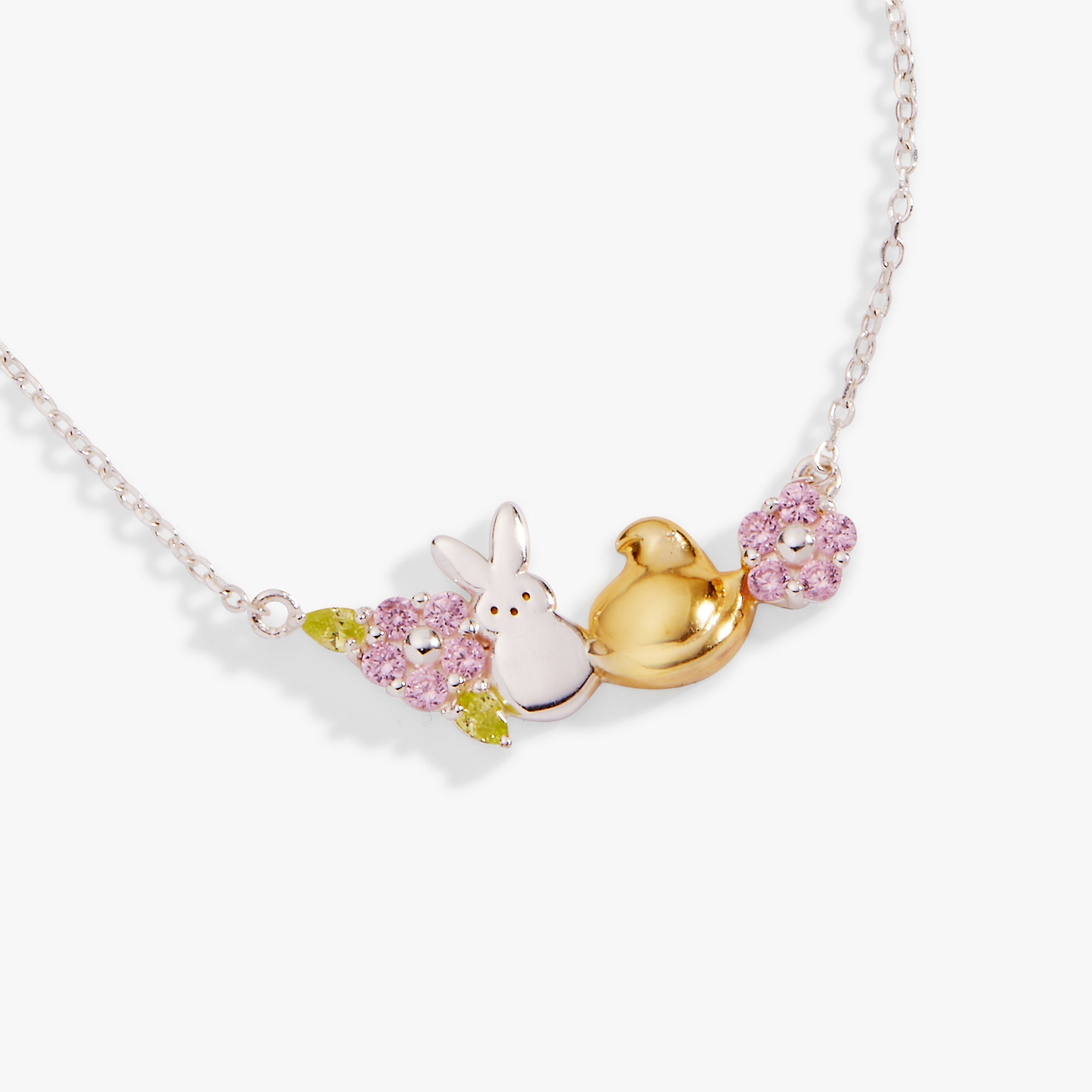 ALEX AND ANI PEEPS® Precious Peepsake Necklace featuring a two-tone charm on a delicate chain, showcasing colorful and whimsical design.