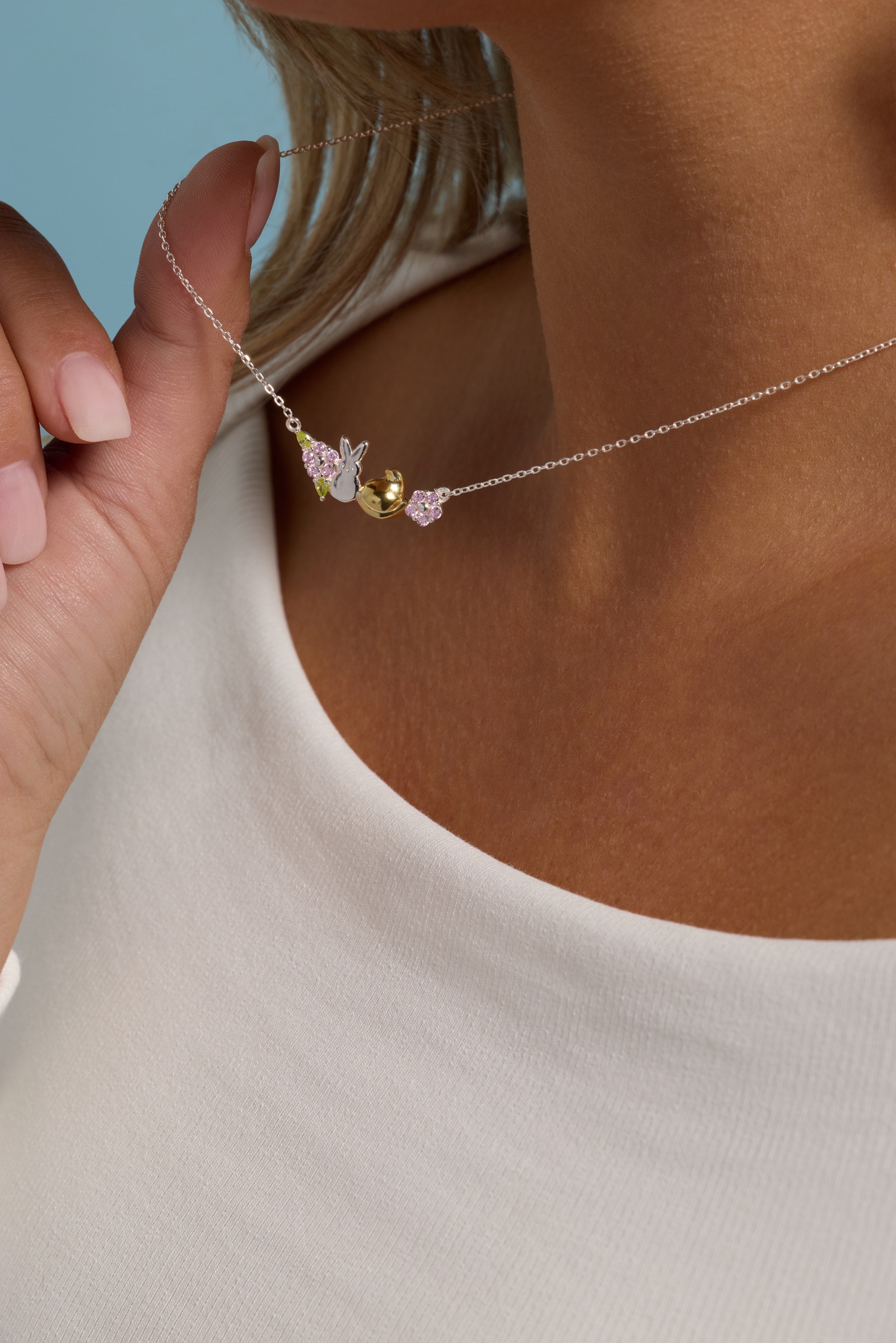 ALEX AND ANI PEEPS® Precious Peepsake Necklace featuring a two-tone charm on a delicate chain.