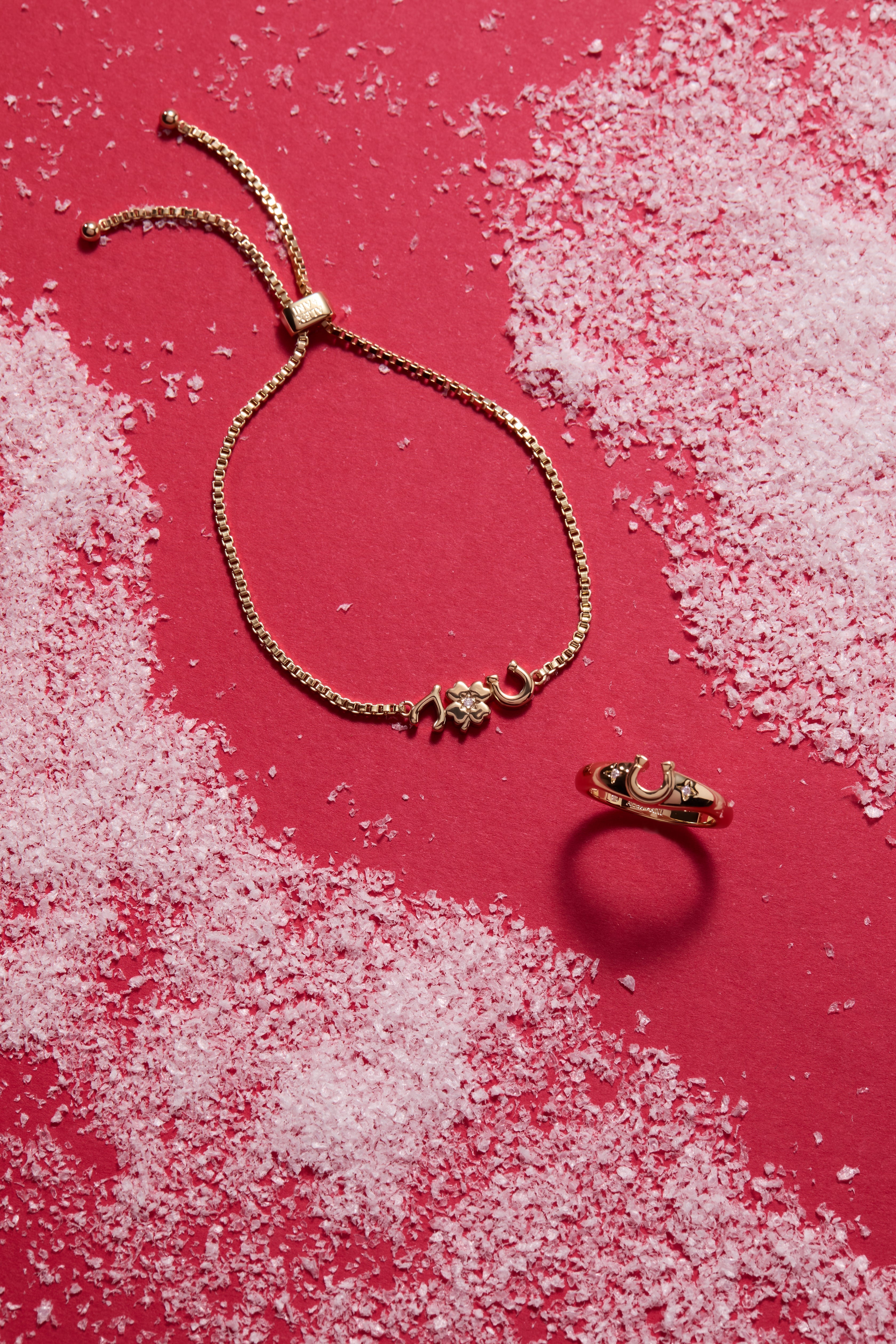 Gold Lucky Horseshoe Ring by ALEX AND ANI, showcasing a detailed horseshoe design on a sleek ring.