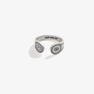 Silver Evil Eye Motivation Ring Wrap by ALEX AND ANI featuring an intricate evil eye design and elegant silver finish.