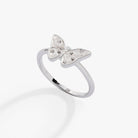 Silver glass butterfly statement ring by ALEX AND ANI featuring a detailed butterfly design in a rings style.
