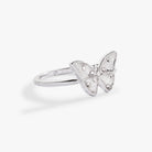 Silver glass butterfly statement ring by ALEX AND ANI featuring a detailed butterfly design on a sleek band.