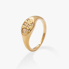 Gold stainless steel Cancer zodiac ring by ALEX AND ANI featuring zodiac symbol engraved on smooth band.